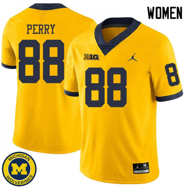 Women's Michigan Wolverines #88 Grant Perry Yellow Jordan Brand Football Jersey